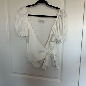 Wayf Ivory Puff Sleeve Wrap Blouse